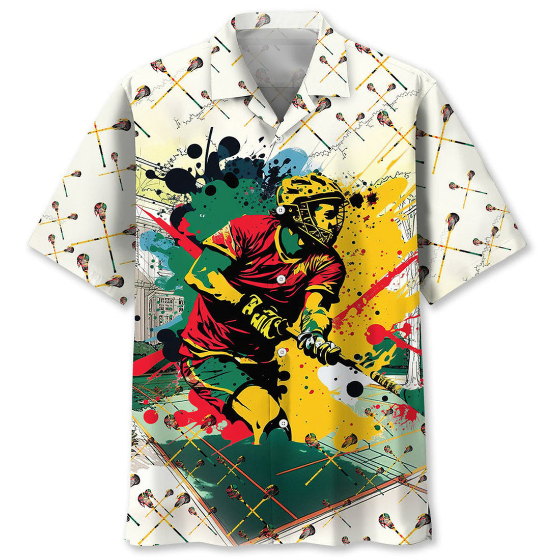 Lacrosse Watercolor Hawaiian Shirt, Unisex Summer Beach Casual Short Sleeve Summer Vacation Beach Shirts