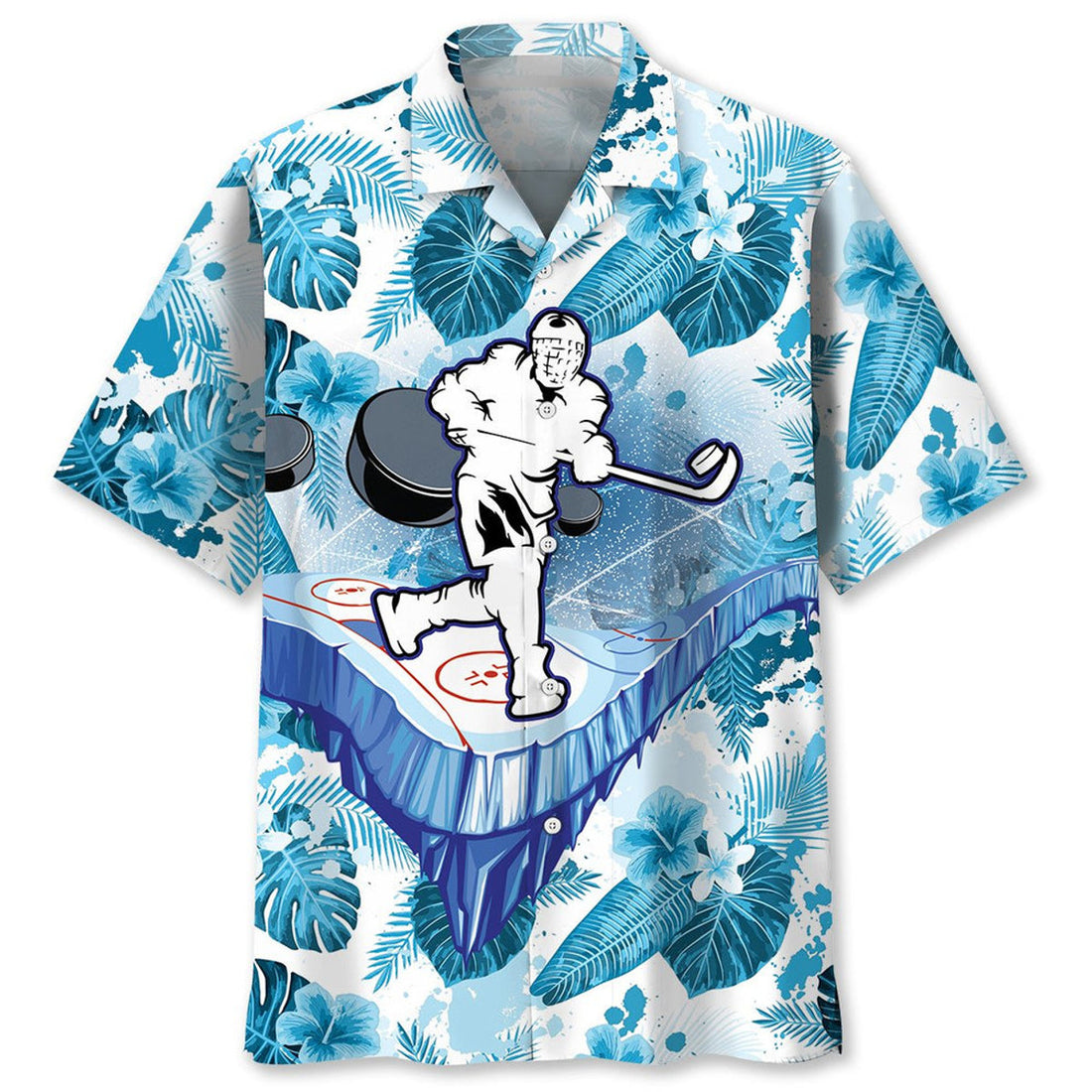 Hockey White and Ice Hawaiian Shirt, Gift for Men Love Hockey