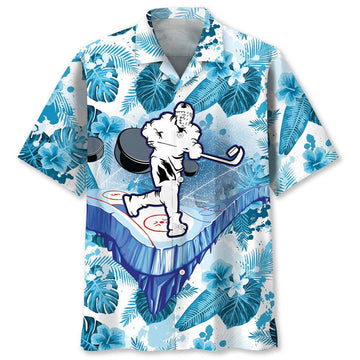 Hockey White and Ice Hawaiian Shirt, Gift for Men Love Hockey