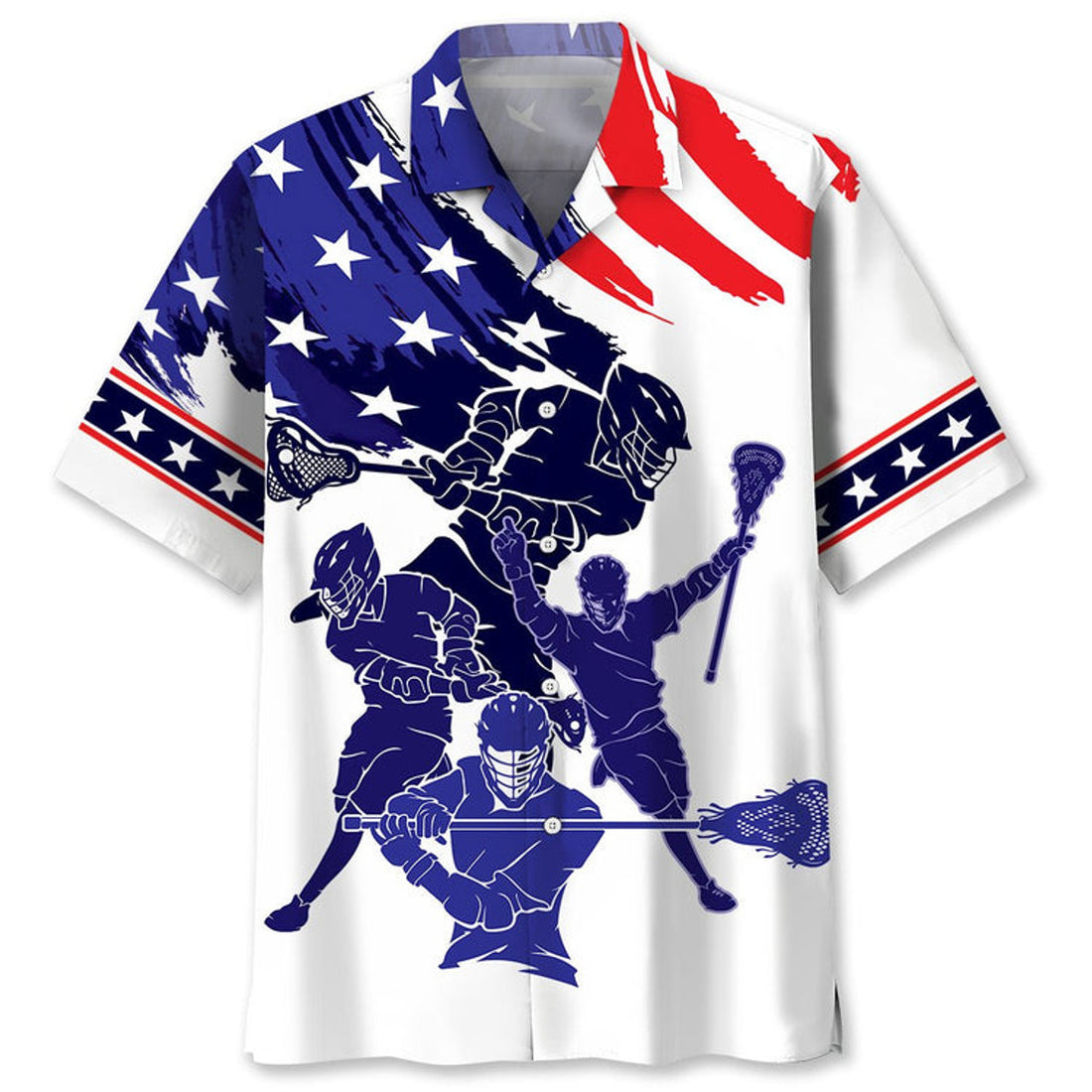 Lacrosse Usa Blue Tropical Hawaiian Shirt. Unisex Summer Beach Casual Short Sleeve Summer Vacation Beach Shirts