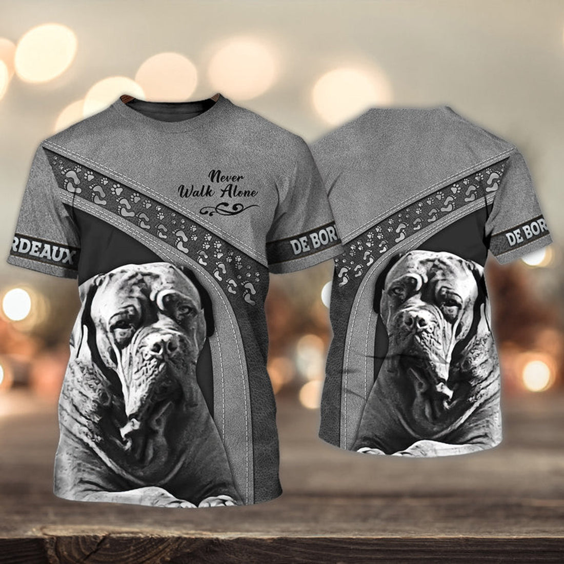 FUNSTUFFPRINT De Bordeaux Never Walk Alone 3D Full Print T-Shirt, Shirt For Dog Lovers, Dog Memorial Gifts for loss of Dog 3D T-shirt