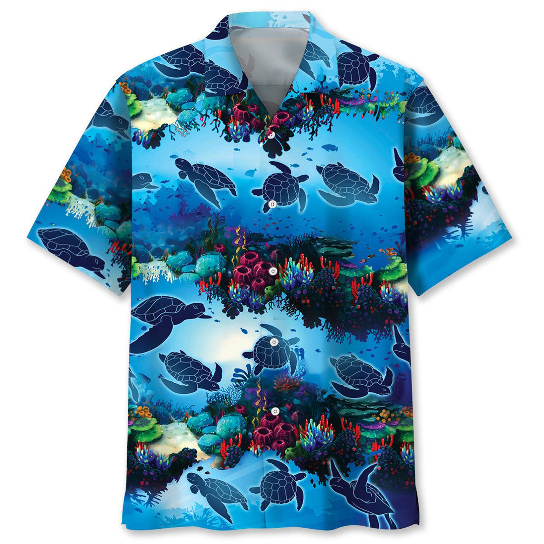 Turtle Shark Hawaiian Shirt, Ocean Turtle Background Pattern Shirt, Sea Turtle Summer Beach Hawaii Shirt