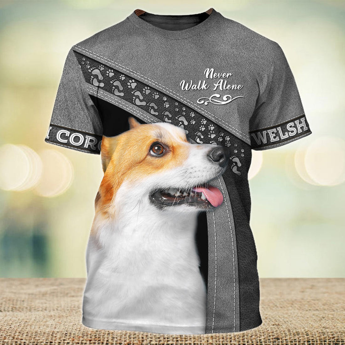 FUNSTUFFPRINT Welsh Corgi Lover Never Walk Alone 3D Full Print T-Shirt, Shirt For Dog Lovers, Dog Memorial Gifts for loss of Dog 3D T-shirt