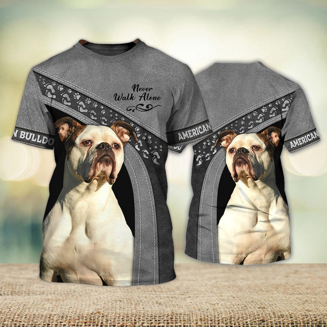 FUNSTUFFPRINT American Bulldog Never Walk Alone 3D Full Print T-Shirt, Shirt For Dog Lovers, Dog Memorial Gifts for loss of Dog 3D T-shirt
