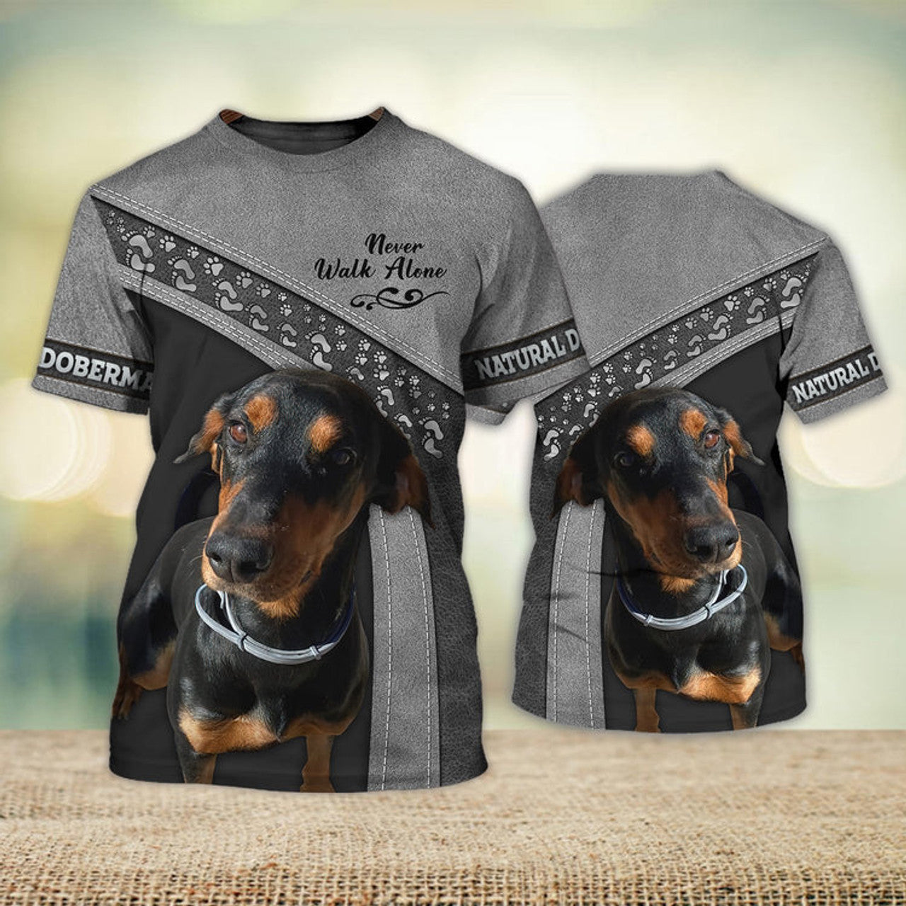 FUNSTUFFPRINT Natural Doberman Never Walk Alone 3D Full Print T-Shirt, Shirt For Dog Lovers, Dog Memorial Gifts for loss of Dog 3D T-shirt