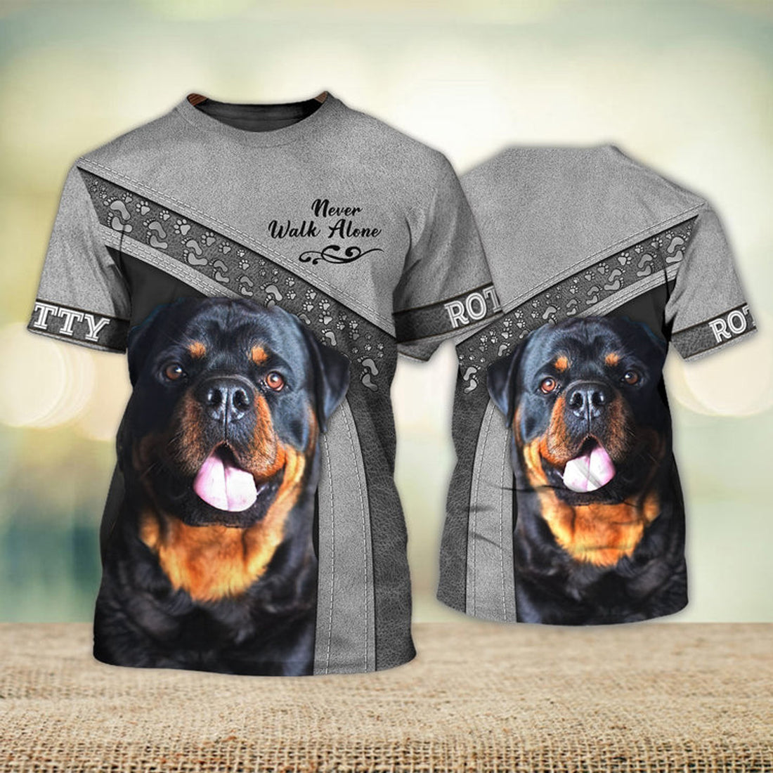 FUNSTUFFPRINT Rotty Siver Never Walk Alone 3D Full Print T-Shirt, Shirt For Dog Lovers, Dog Memorial Gifts for loss of Dog 3D T-shirt