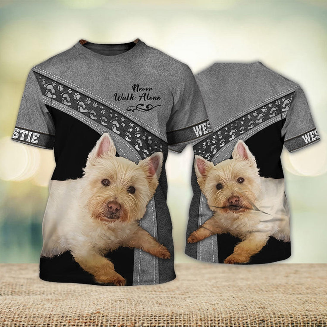 FUNSTUFFPRINT Westie Never Walk Alone 3D Full Print T-Shirt, Shirt For Dog Lovers, Dog Memorial Gifts for loss of Dog 3D T-shirt