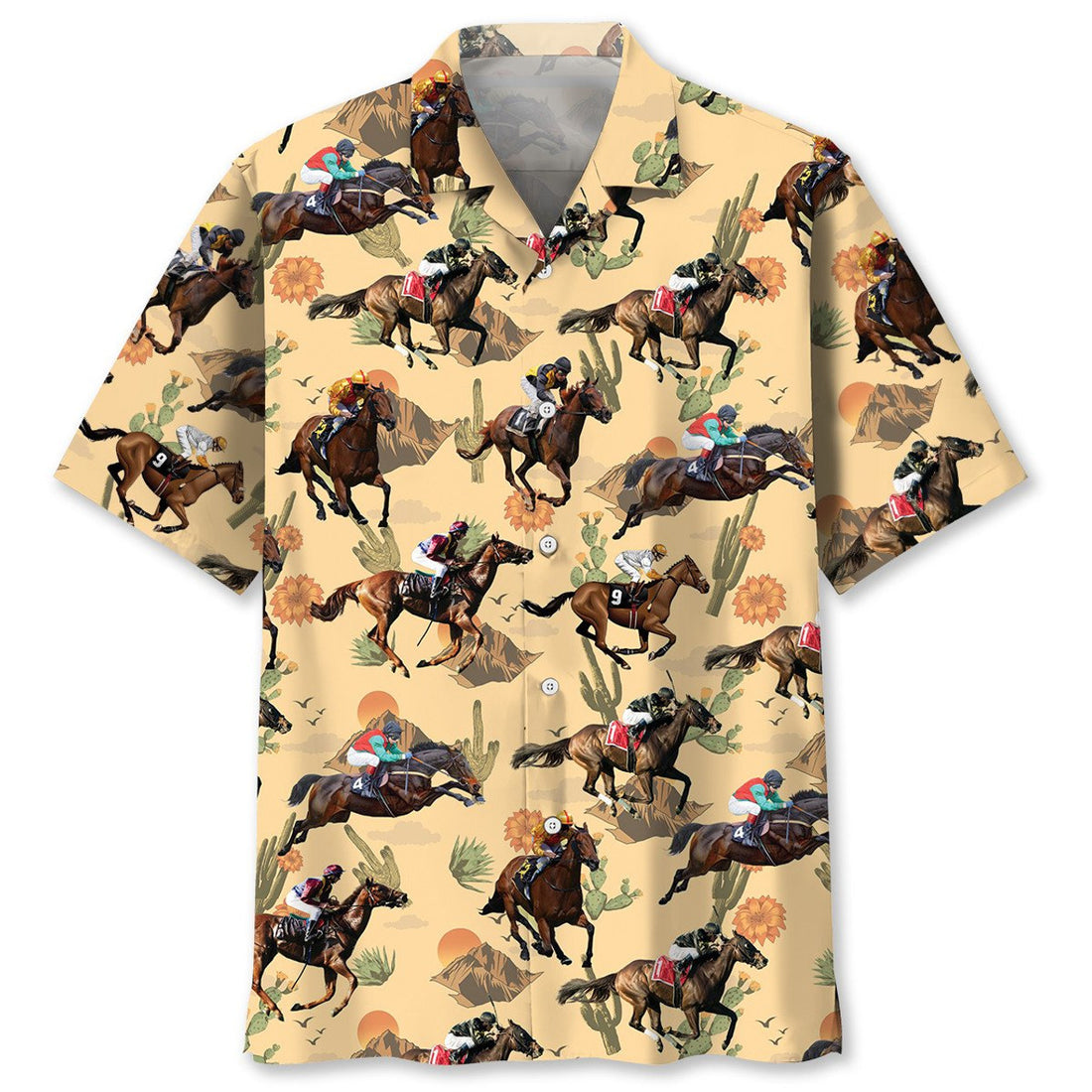 Horse Racing Tropical Color Hawaiian Shirt, Gift for Horse Lover, Horse Beach Hawaii Shirt