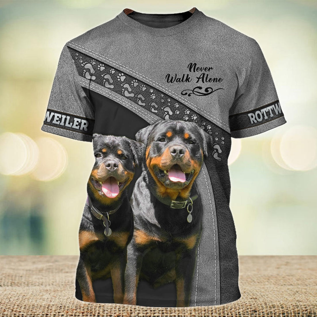 FUNSTUFFPRINT Rottweiler Never Walk Alone 3D Full Print T-Shirt, Shirt For Dog Lovers, Dog Memorial Gifts for loss of Dog 3D T-shirt