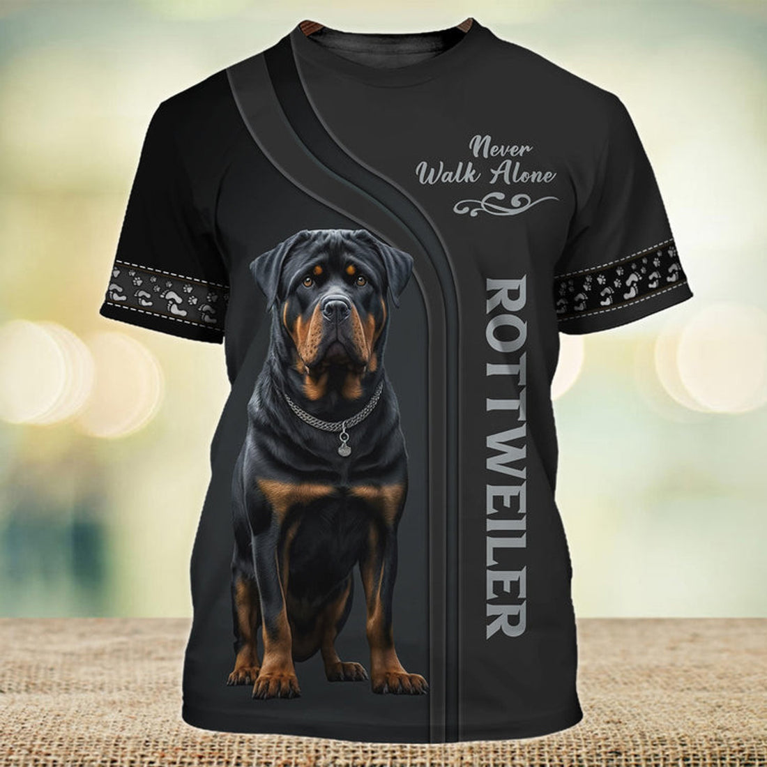 FUNSTUFFPRINT Rottweiler Lover Never Walk Alone 3D Full Print T-Shirt, Custom Memorial Apparel Shirts, Dog Memorial Gifts for loss of Dog 3D T-shirt