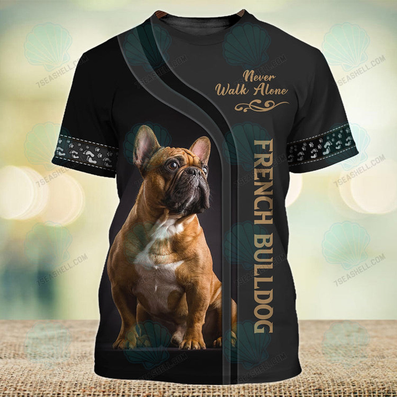FUNSTUFFPRINT French Bulldog Lover Never Walk Alone 3D Full Print T-Shirt, Christmas Dog Memorial Gifts for loss of Dog 3D T-shirt