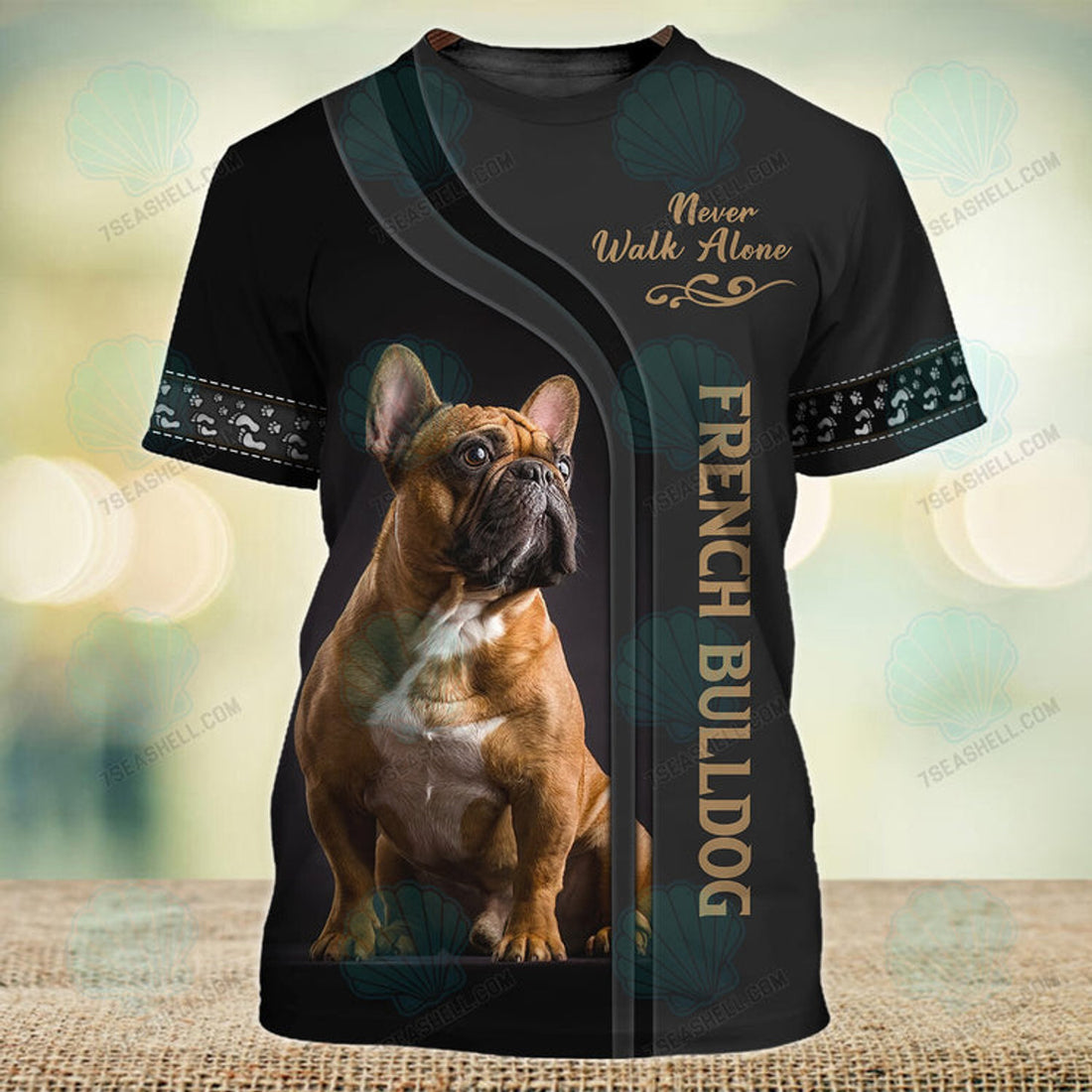 FUNSTUFFPRINT French Bulldog Lover Never Walk Alone 3D Full Print T-Shirt, Christmas Dog Memorial Gifts for loss of Dog 3D T-shirt