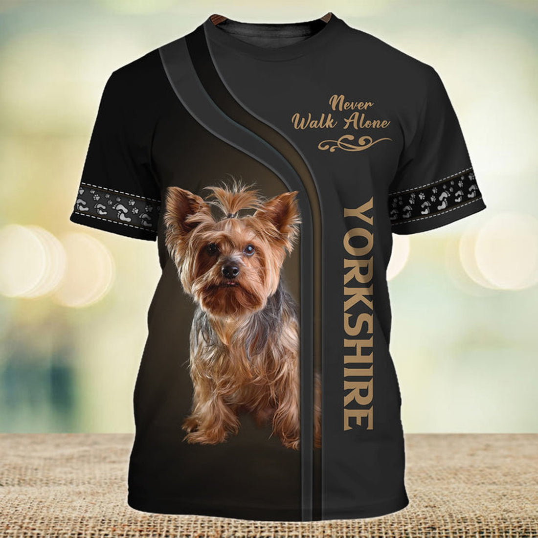FUNSTUFFPRINT Yorkshire Lover Never Walk Alone 3D Full Print T-Shirt, Shirt For Dog Lovers, Dog Memorial Gifts for loss of Dog 3D T-shirt