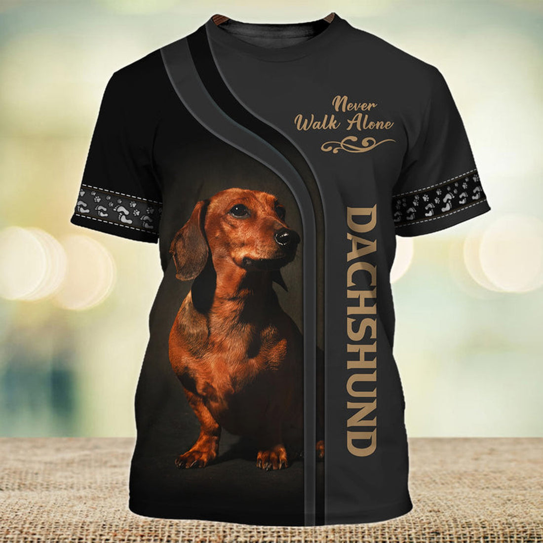 FUNSTUFFPRINT Dachshund Lover Never Walk Alone 3D Full Print T-Shirt 2759, Shirt For Dog Lovers, Dog Memorial Gifts for loss of Dog 3D T-shirt