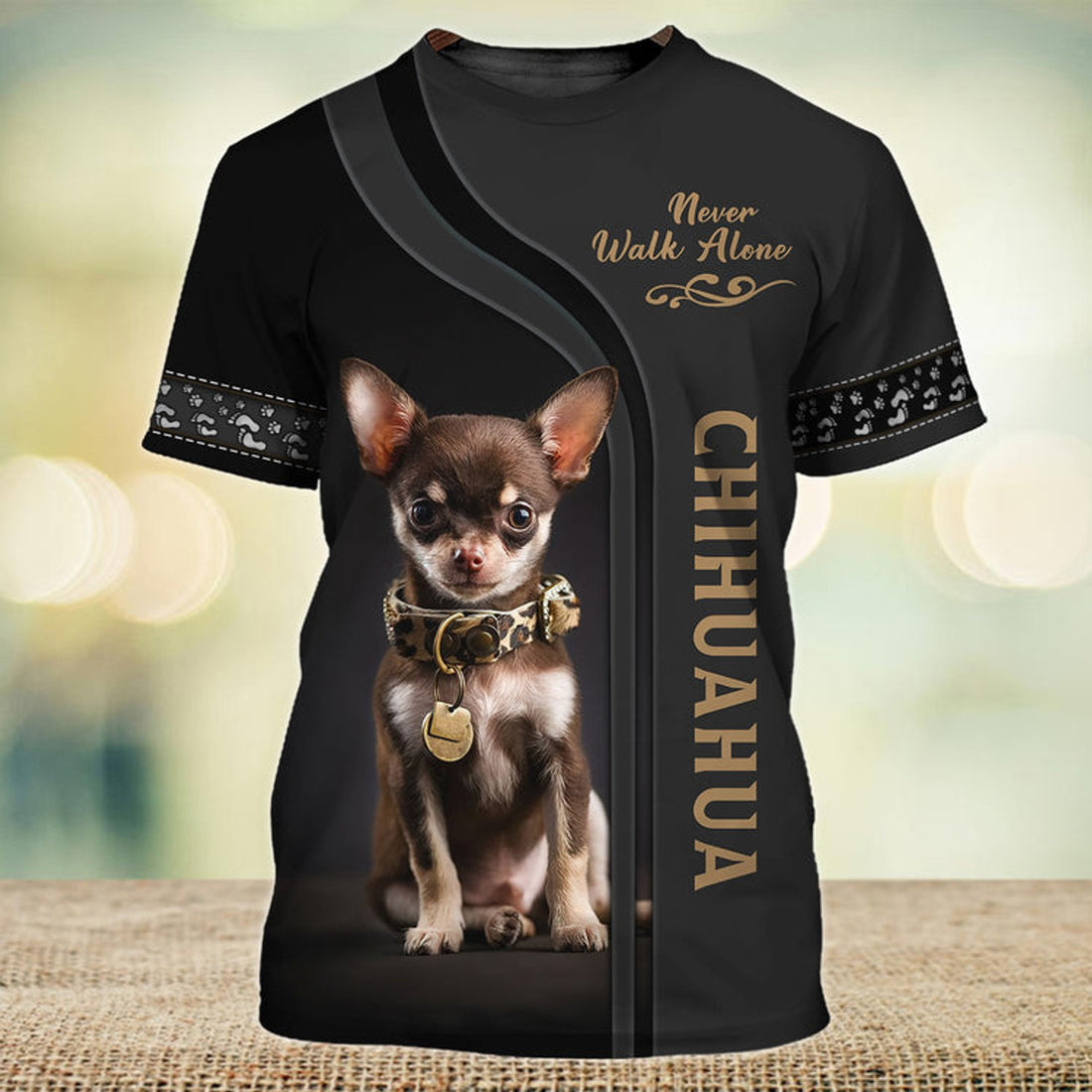 FUNSTUFFPRINT Chihuahua Love Never Walk Alone 3D Full Print T-Shirt, Shirt For Dog Lovers, Dog Memorial Gifts for loss of Dog 3D T-shirt