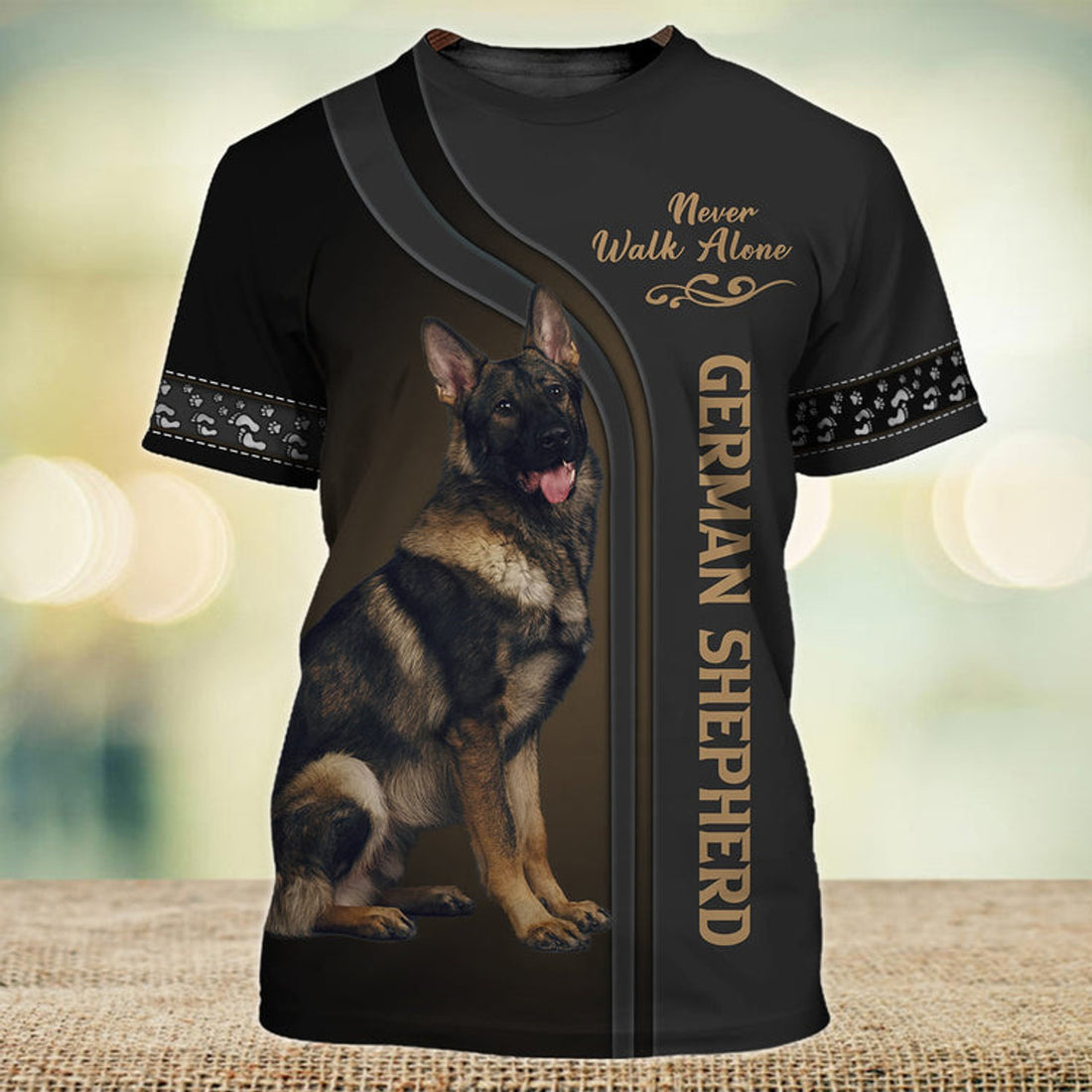 FUNSTUFFPRINT German Shepherd Love Never Walk Alone 3D Full Print T-Shirt Version 2, Shirt For Dog Lovers, Dog Memorial Gifts for loss of Dog 3D T-shirt