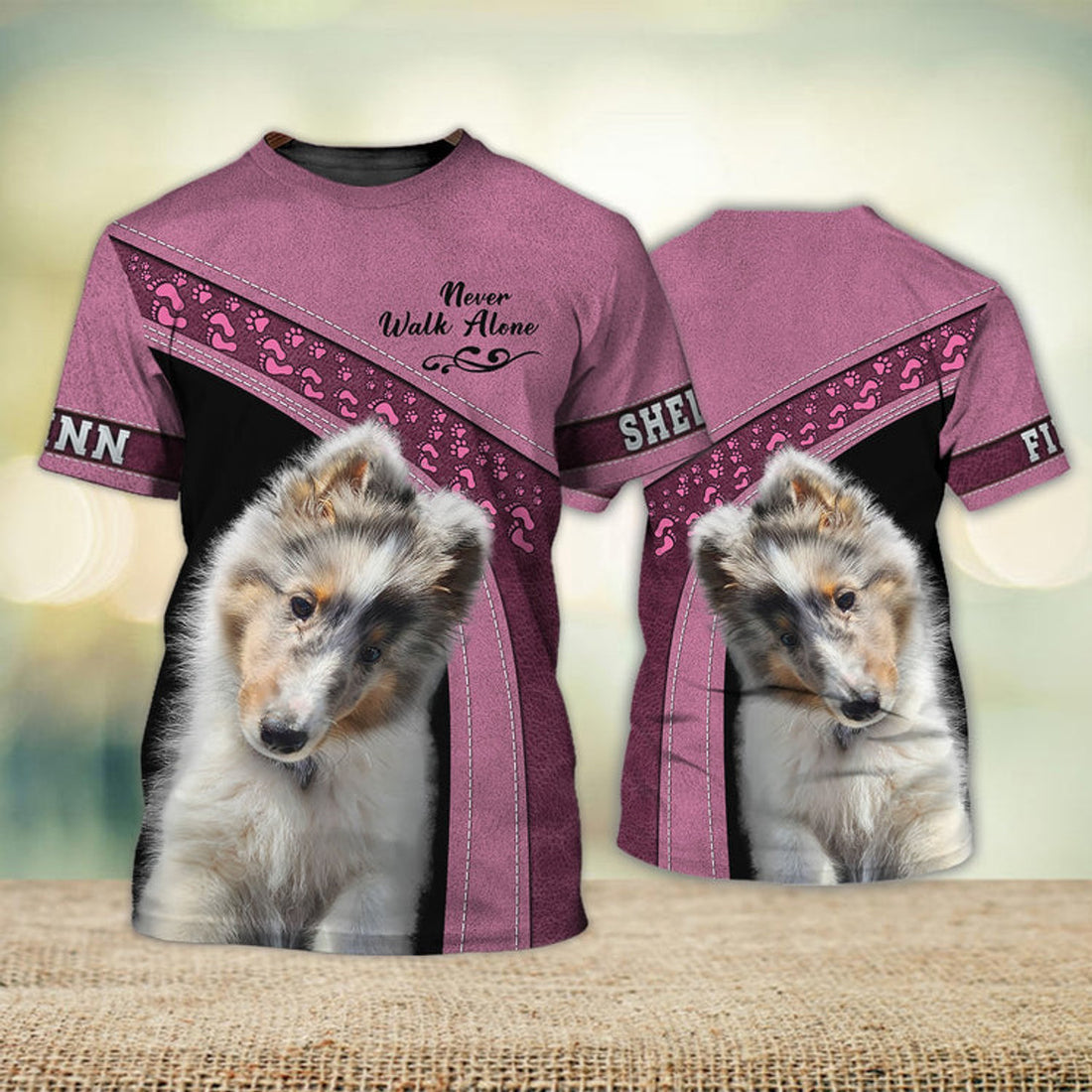 FUNSTUFFPRINT Sheltie And Finn Lover Never Walk Alone, Shirt For Dog Lovers, Dog Memorial Gifts for loss of Dog 3D T-shirt