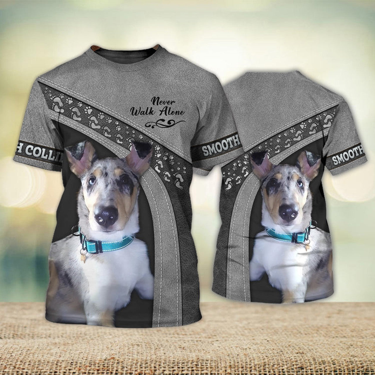 FUNSTUFFPRINT Smooth Collie Lover Never Walk Alone, Shirt For Dog Lovers, Dog Memorial Gifts for loss of Dog 3D T-shirt