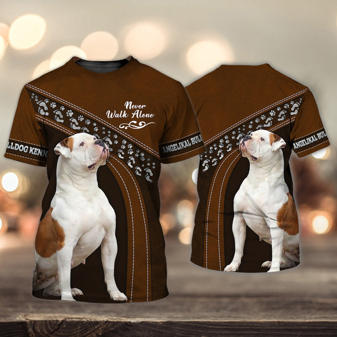 FUNSTUFFPRINT Angelikal Bulldog Kennels Lover Never Walk Alone, Shirt For Dog Lovers, Dog Memorial Gifts for loss of Dog 3D T-shirt