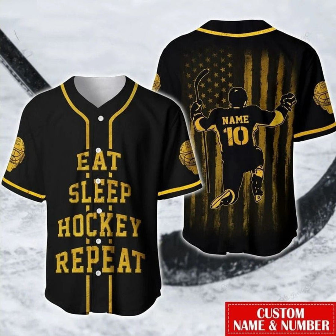 Custom Hockey Eat Sleep Flag Personalized Baseball Jersey, American Flag Hockey Shirt