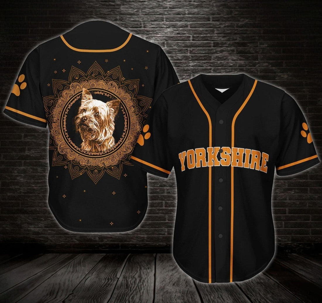 Custom Yorkshire Terrier Mandala Circle Personalized and Photo Baseball Jersey