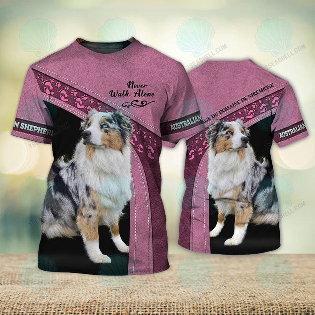 FUNSTUFFPRINT Australian Shepherd Love Never Walk Alone 3D Full Print Christmas Shirts 3D T-shirt