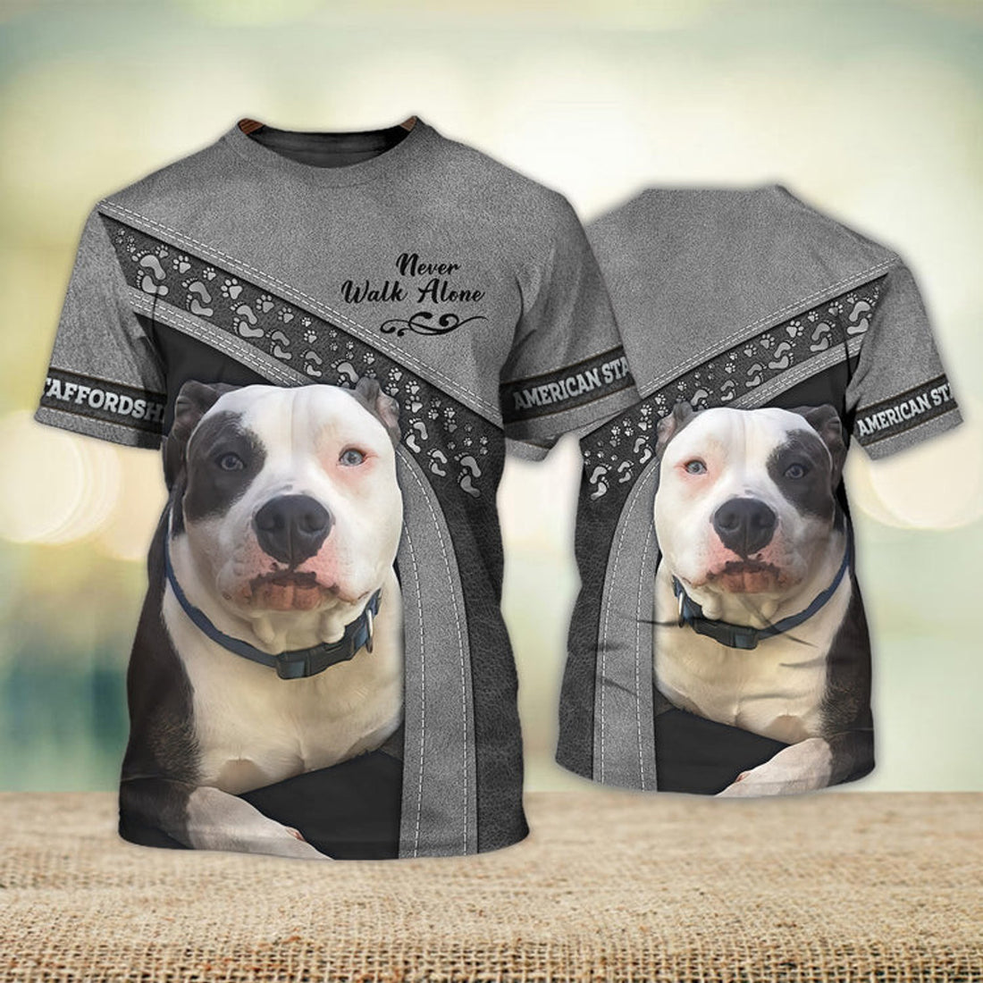 FUNSTUFFPRINT American Staffordshire Never Walk Alone 3D Full Print T-Shirt, Shirt For Dog Lovers, Dog Memorial Gifts for loss of Dog 3D T-shirt