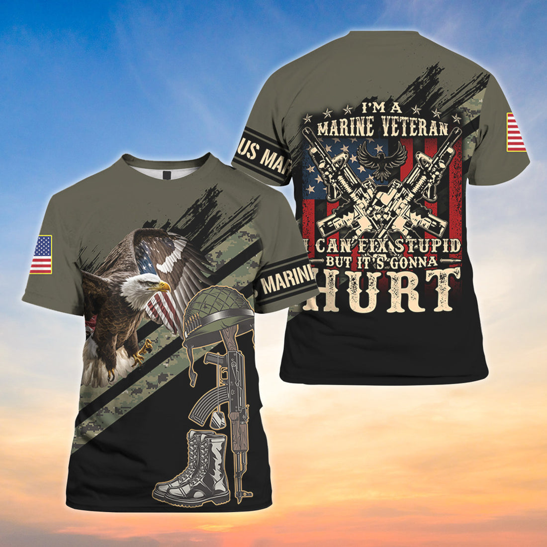 I'm A Marine Veteran I Can Fix Stupid But It's Gonna Hurt All Over Printed Shirt