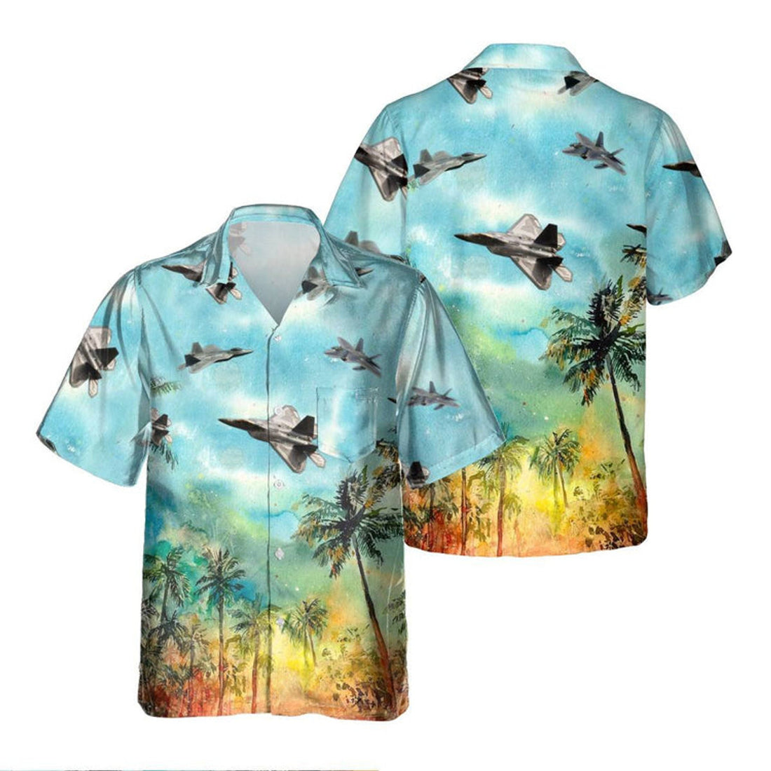 F-22 Raptor Palm Tree Hawaiian Shirt, Hawaiian Shirt for Men Dad Veteran, Patriot Day