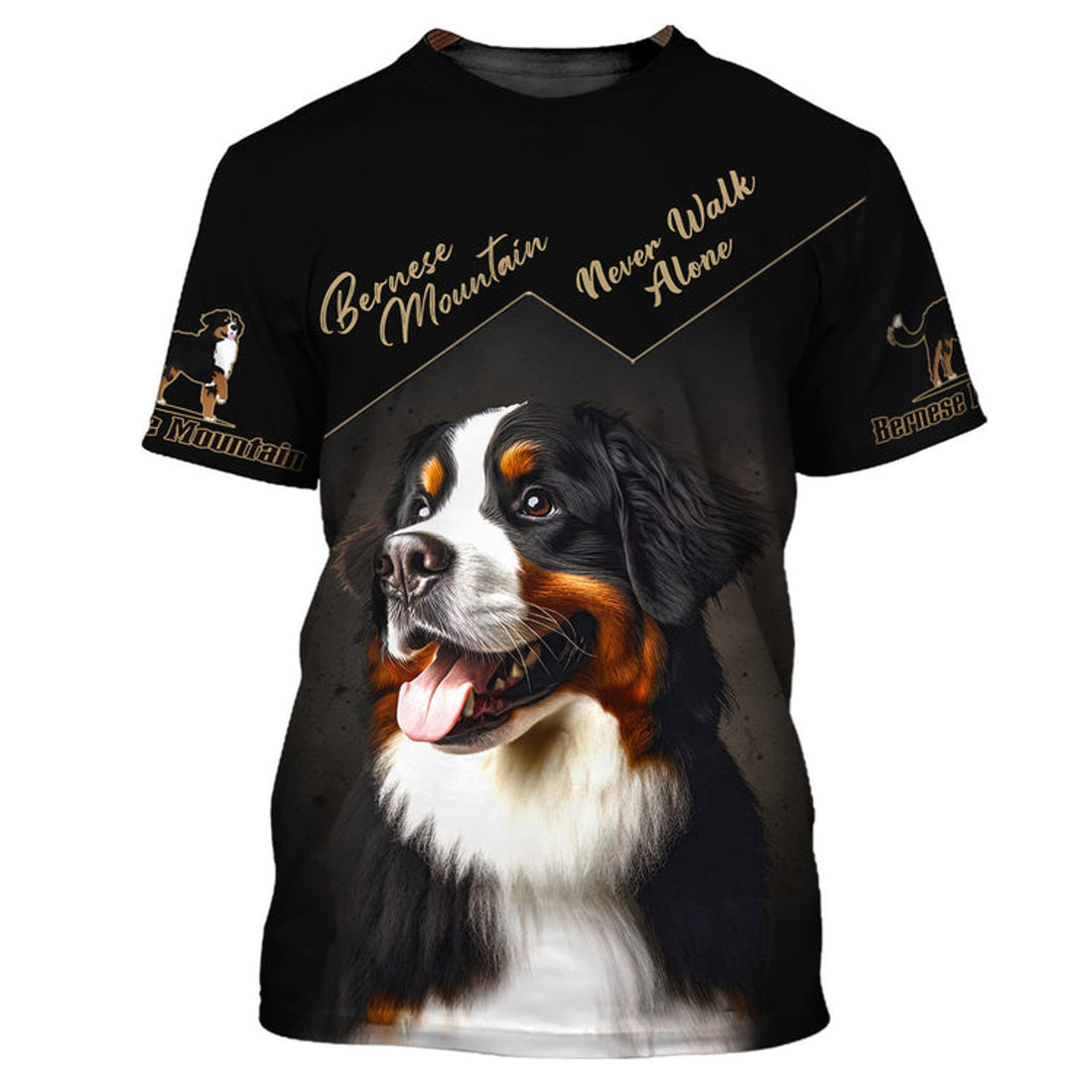 FUNSTUFFPRINT Bernese Mountain Love Never Walk Alone 3D Full Print T-Shirt, Shirt For Dog Lovers, Dog Memorial Gifts for loss of Dog 3D T-shirt