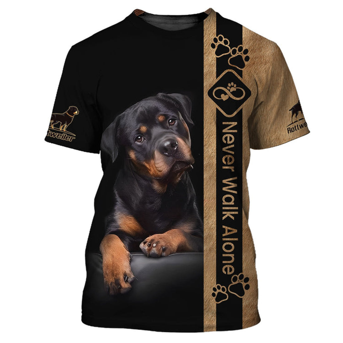 FUNSTUFFPRINT Rottweiler Never Walk Alone 3D All Over Print, Shirt For Dog Lovers, Dog Memorial Gifts for loss of Dog 3D T-shirt
