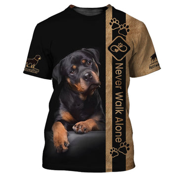 FUNSTUFFPRINT Rottweiler Never Walk Alone 3D All Over Print, Shirt For Dog Lovers, Dog Memorial Gifts for loss of Dog 3D T-shirt
