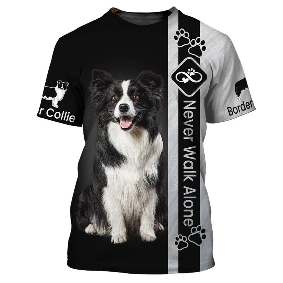 FUNSTUFFPRINT Border Collie Never Walk Alone T-Shirt, Shirt For Pet Lovers, Dog Memorial Gifts for loss of Dog 3D T-shirt