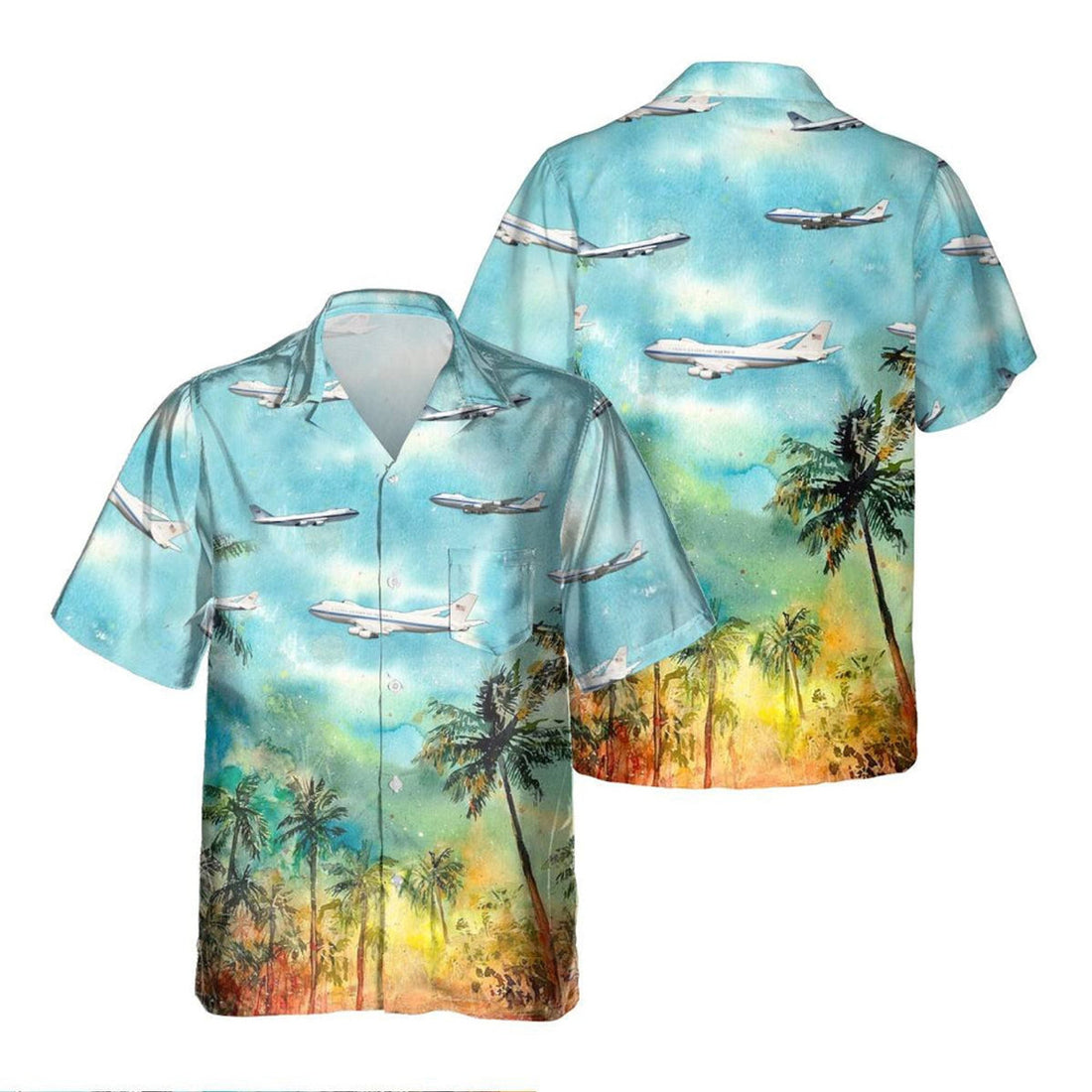Boeing E-4 E4_Aircraft Palm Tree Hawaiian Shirt, Hawaiian Shirt for Men Dad Veteran, Patriot Day