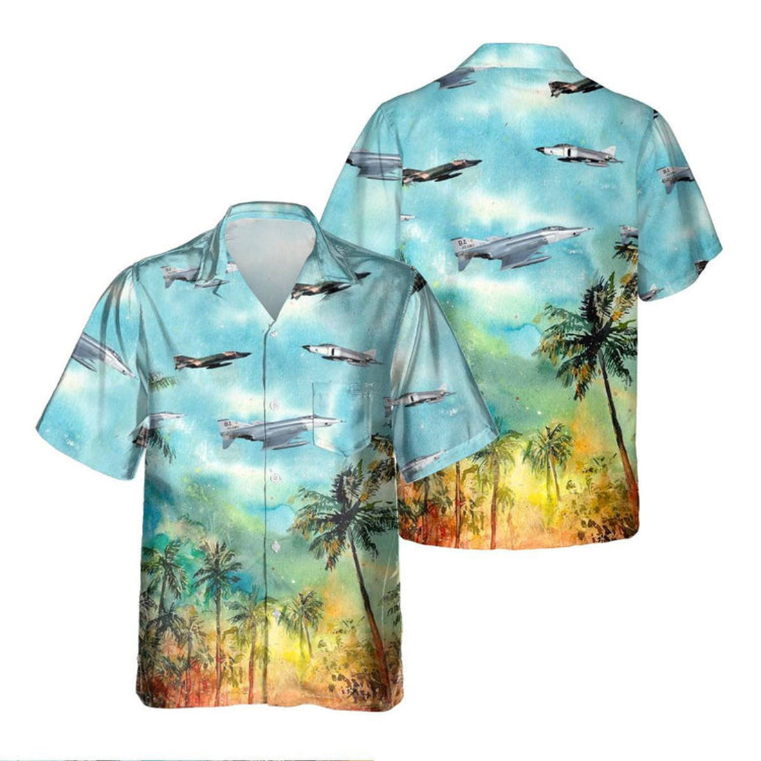 Aircraft Palm Tree Hawaiian Shirt, Hawaiian Shirt for Men Dad Veteran, Patriot Day