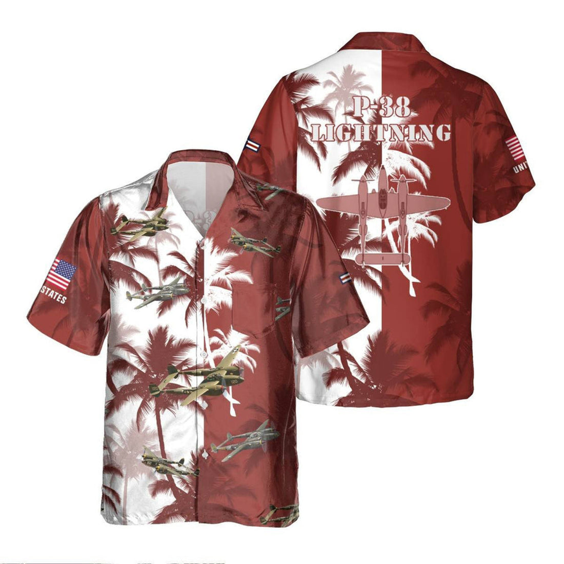 P-38 Lightning P38_Aircraft Palm Tree Hawaiian Shirt, Hawaiian Shirt for Men Dad Veteran, Patriot Day