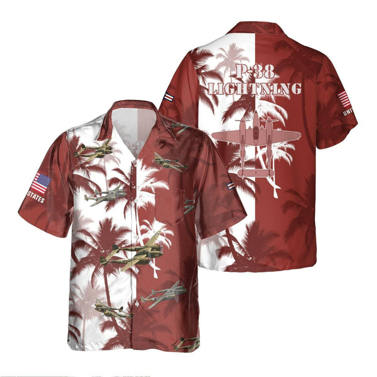 P-38 Lightning P38_Aircraft Palm Tree Hawaiian Shirt, Hawaiian Shirt for Men Dad Veteran, Patriot Day