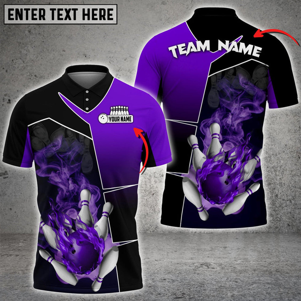Custom Bowling Ball And Pins Smoky Fire Sport Jersey Multicolor Option Customized Name, Team Name 3D Polo Shirt
