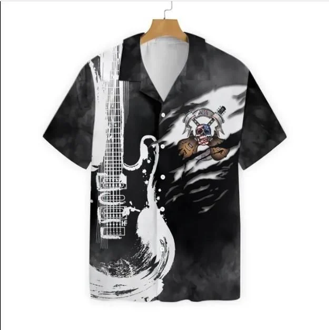 Black And White Electric Guitar Free Hawaiian Shirt