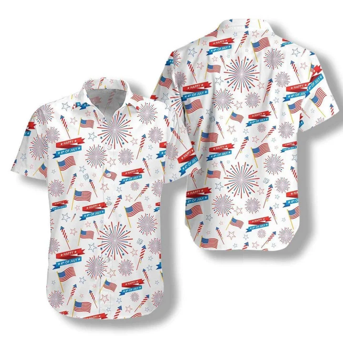 4Th of july hawaii shirt Flag On White Watercolor Hawaiian Shirt