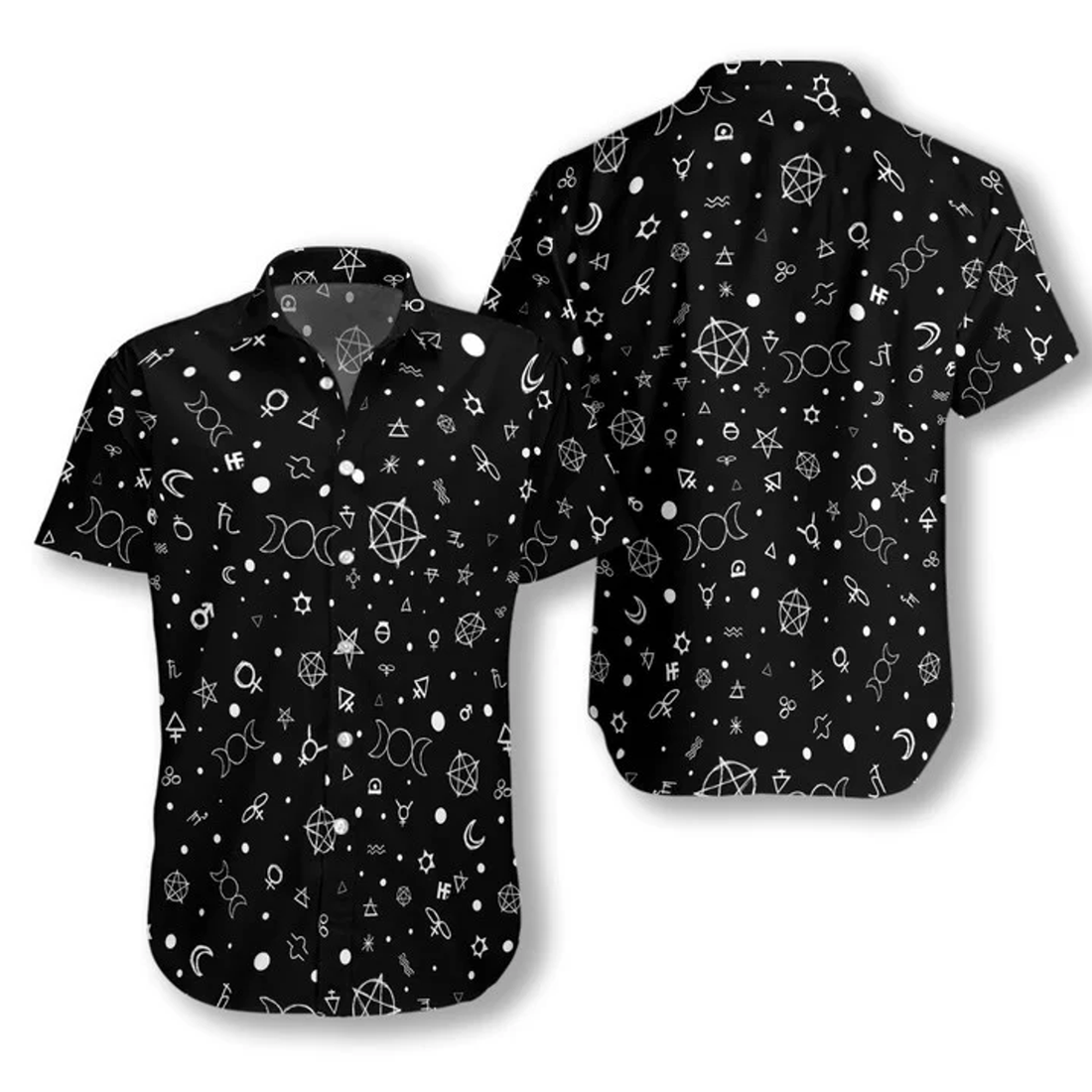 Cute Occult Symbols Wicca Black Theme Hawaiian Shirt