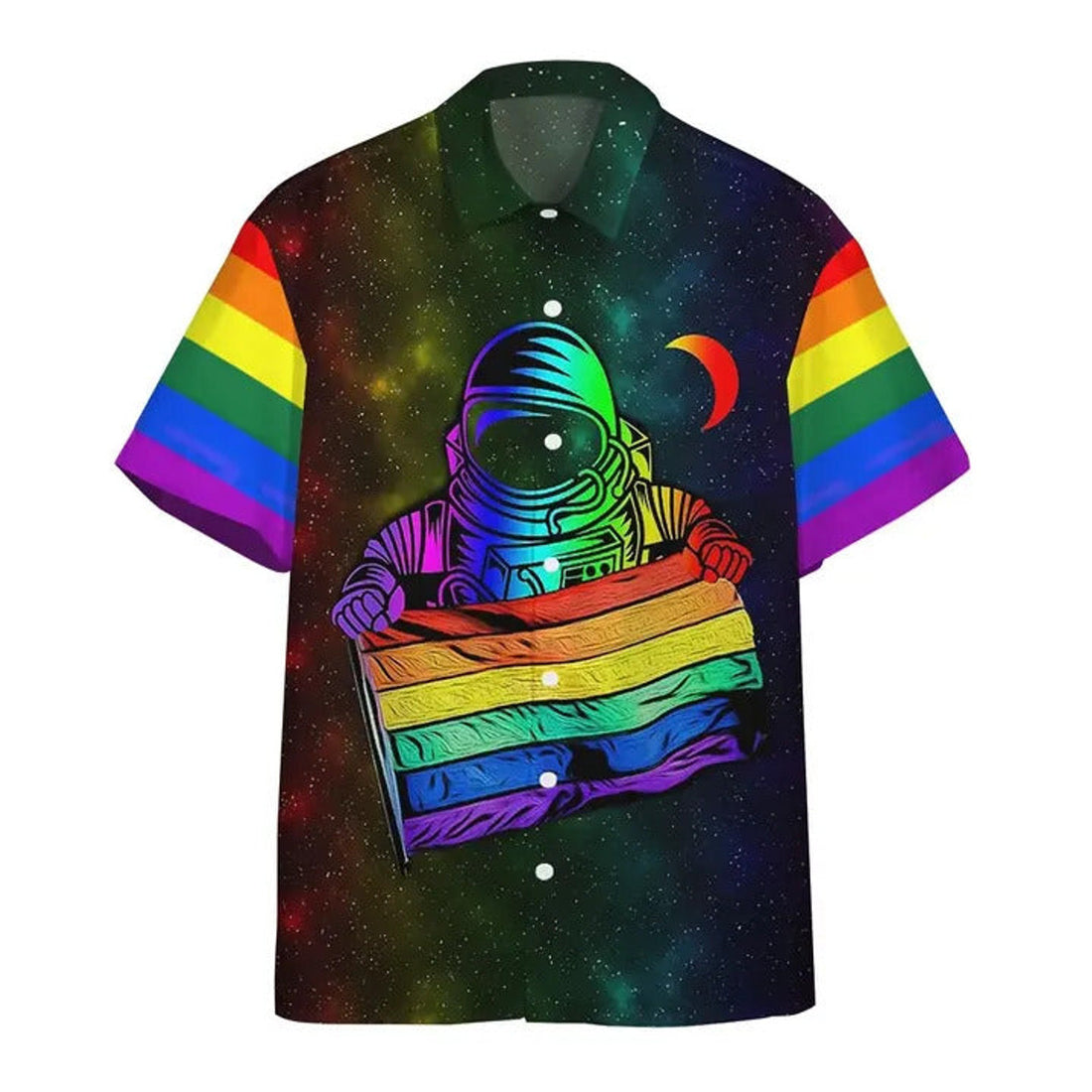 LGBT Hawaiian Shirt, Astronaut LGBT Rainbow Flag Galaxy Hawaii Aloha Shirt