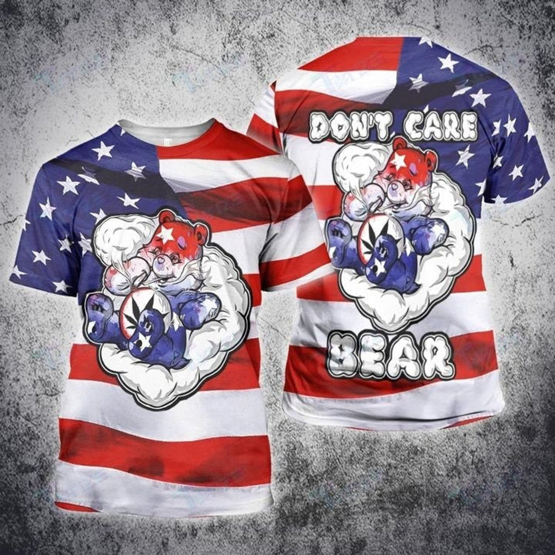 FUNSTUFFPRINT Weed Bear American Flag Independence 4Th July 3D All Over Printed Shirt, 3D T-shirt
