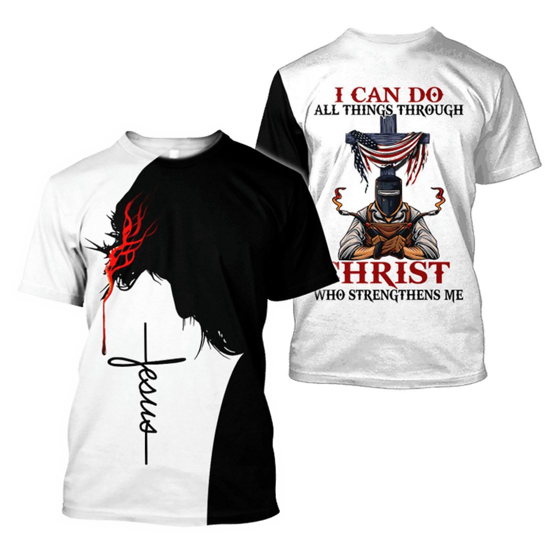 FUNSTUFFPRINT Jesus Welder Jesus All Over Printed Unisex Customized Shirts, Jesus Welder Shirt 3D T-shirt