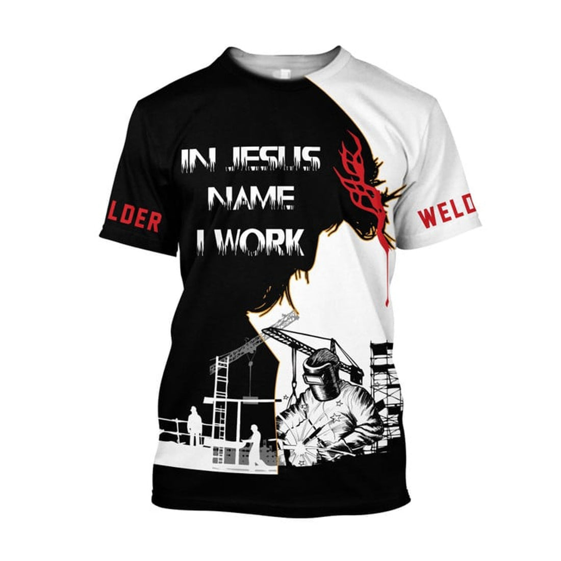 FUNSTUFFPRINT Welder In Jesus Name I Work Jesus All Over Printed Shirts, Welder Gift 3D T-shirt