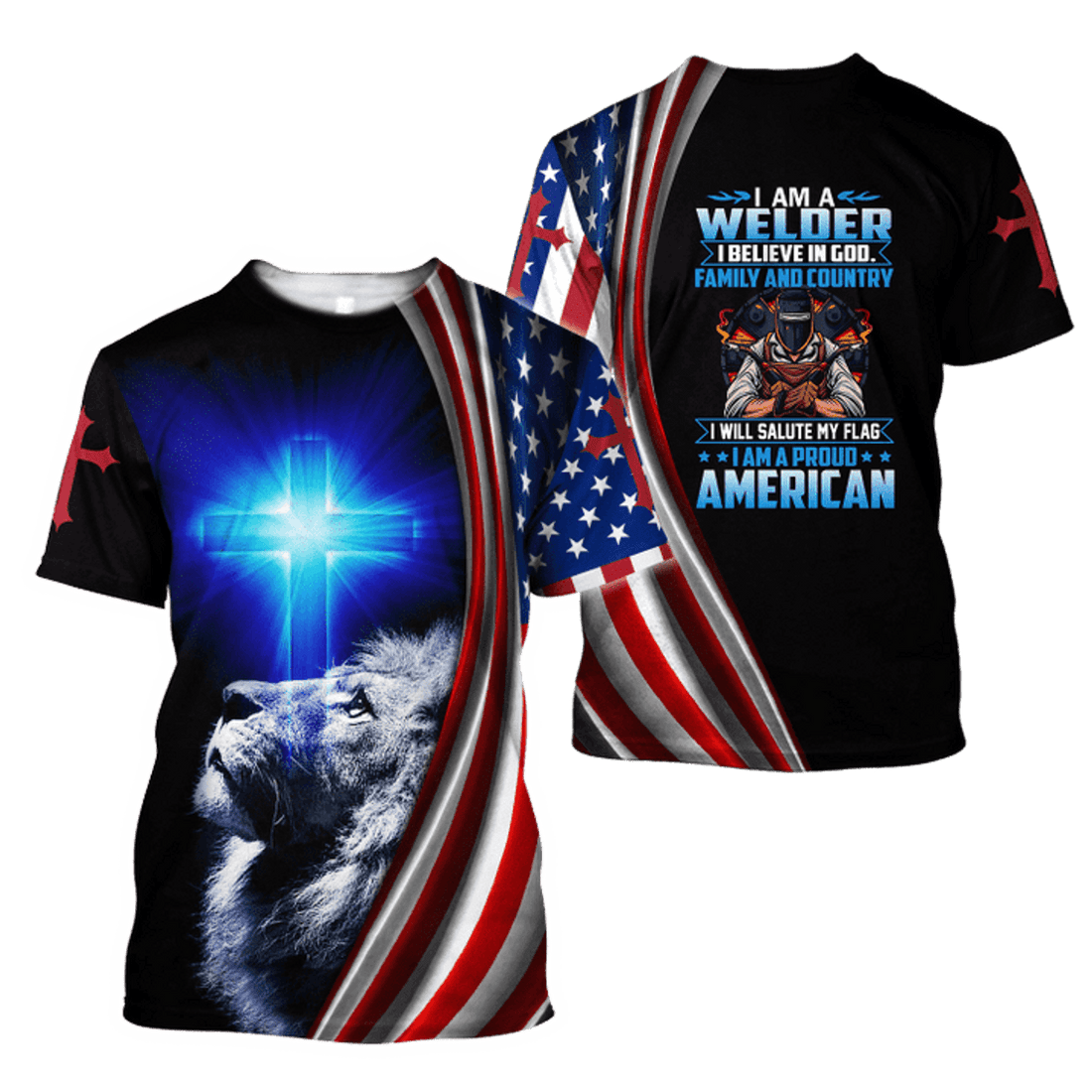 FUNSTUFFPRINT 3D All Over Print Welder T-Shirt, American Welder Believe In God, American Welder Shirt 3D T-shirt