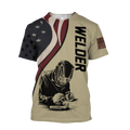 FUNSTUFFPRINT 3D All Over Print Welder T-Shirt For Men And Women, American Welder Flag Shirt 3D T-shirt