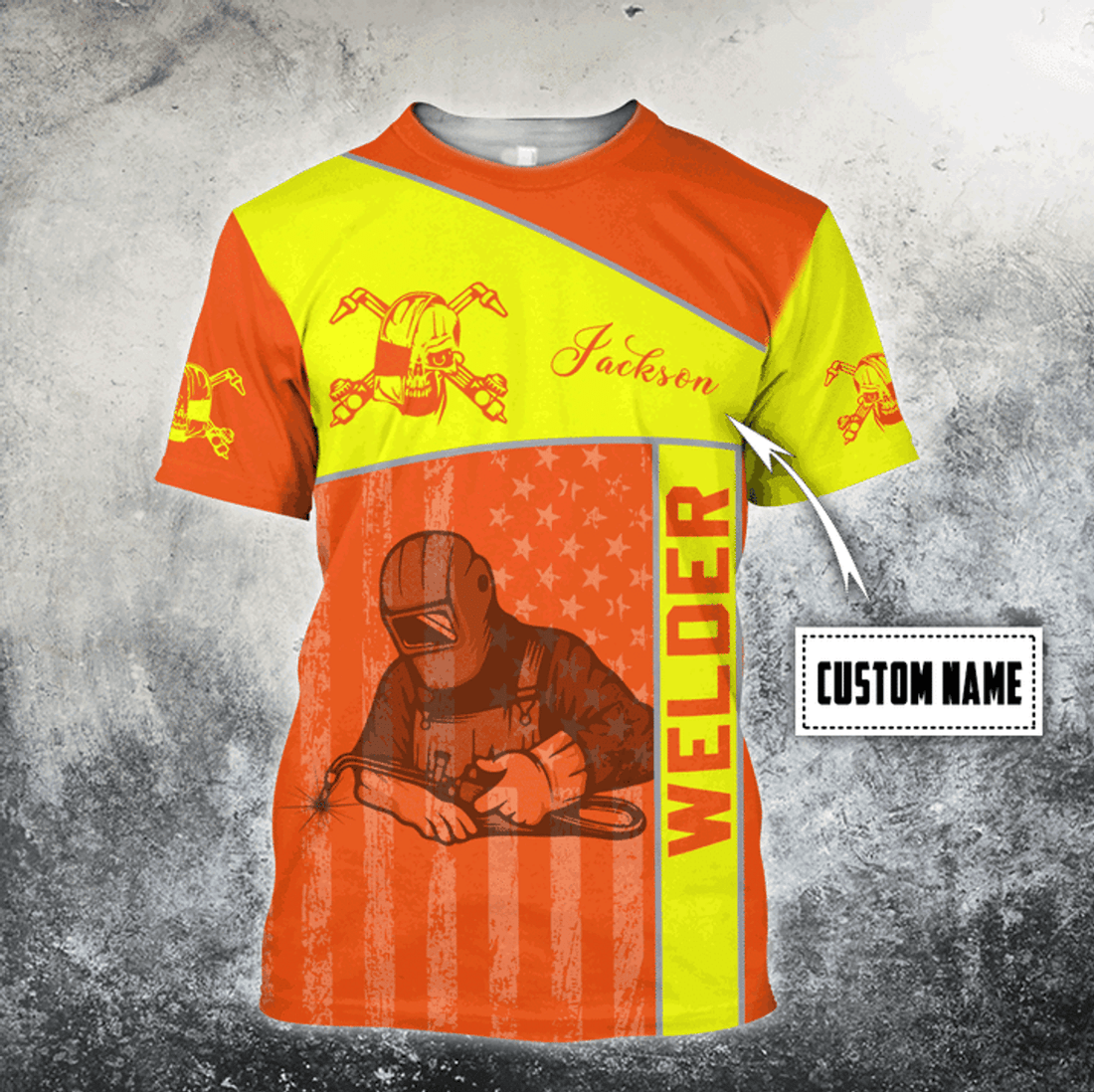 FUNSTUFFPRINT Personalized Name Xt Welder 3D All Over Printed Clothes, Yellow Unisex Welder Shirt 3D T-shirt