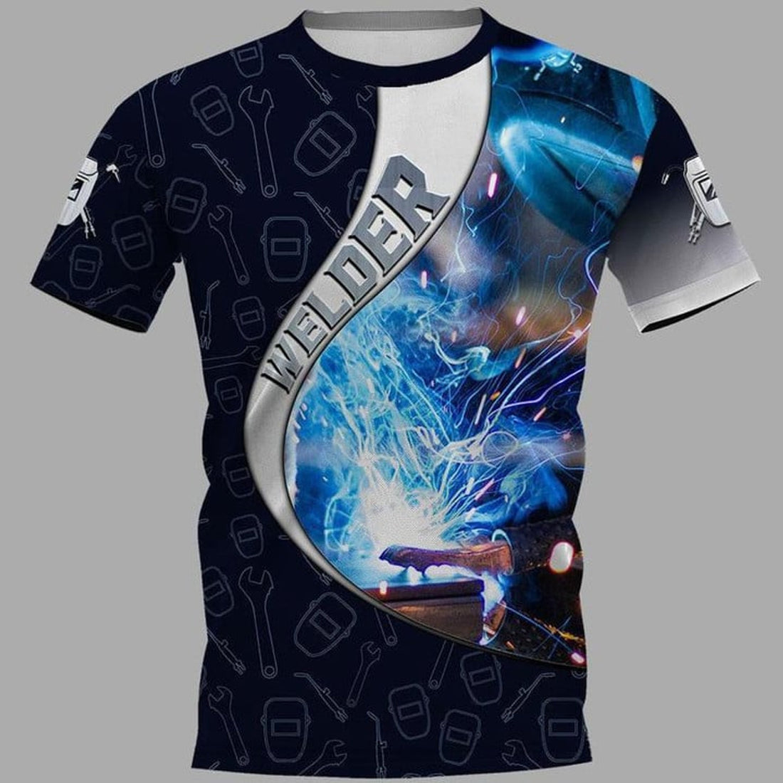 FUNSTUFFPRINT Love Welder All Over Printed 3D Shirt, Pride Welder, Helmet Welder Pattern 3D T-shirt