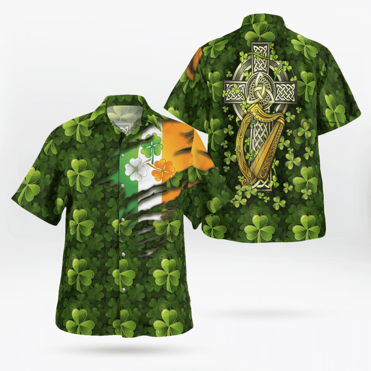 Patrick's day Hawaiian Shirt, Patrick's Day Flag And Item Green Clover Background Hawaii Shirt